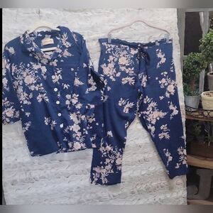 Papinelle Alice Floral Pajama Set, Womens Sz L, 100% Cotton, Quiet Luxury